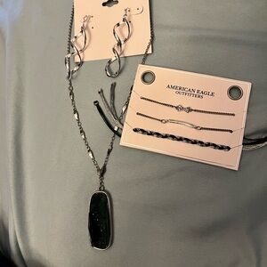 American Eagle Outfitters Silver and Black Bracelet Set With Earrings